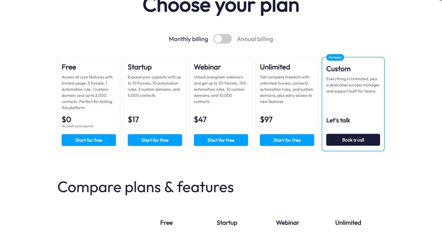 systeme.io pricing page
